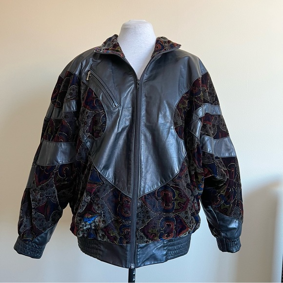 vintage velvet patch leather bomber jacket - Picture 5 of 15